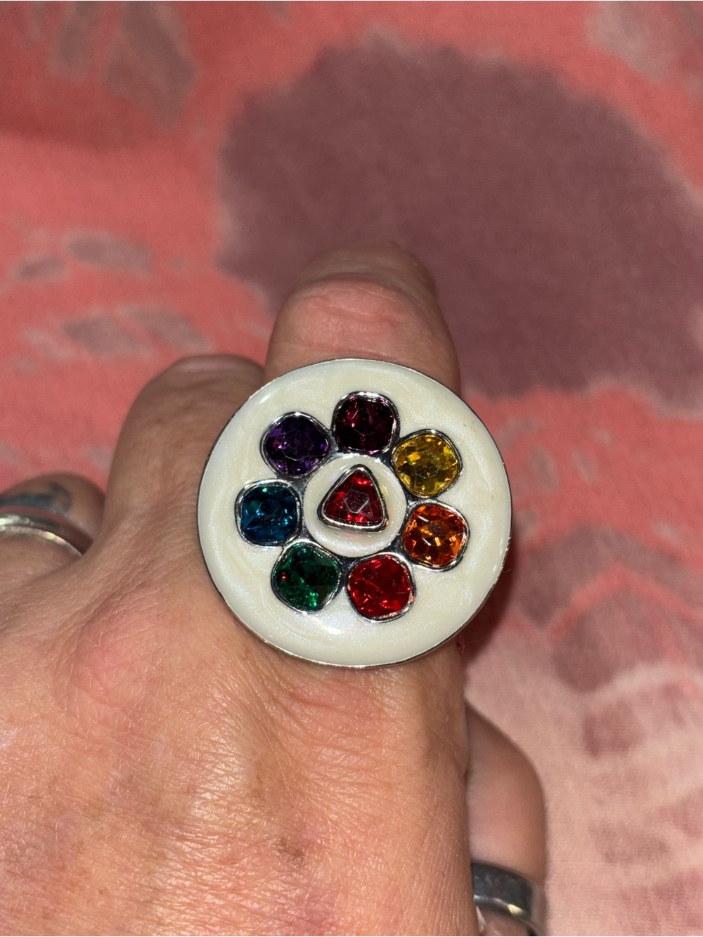 paparazzi White Multi-Color Gem Flower Ring